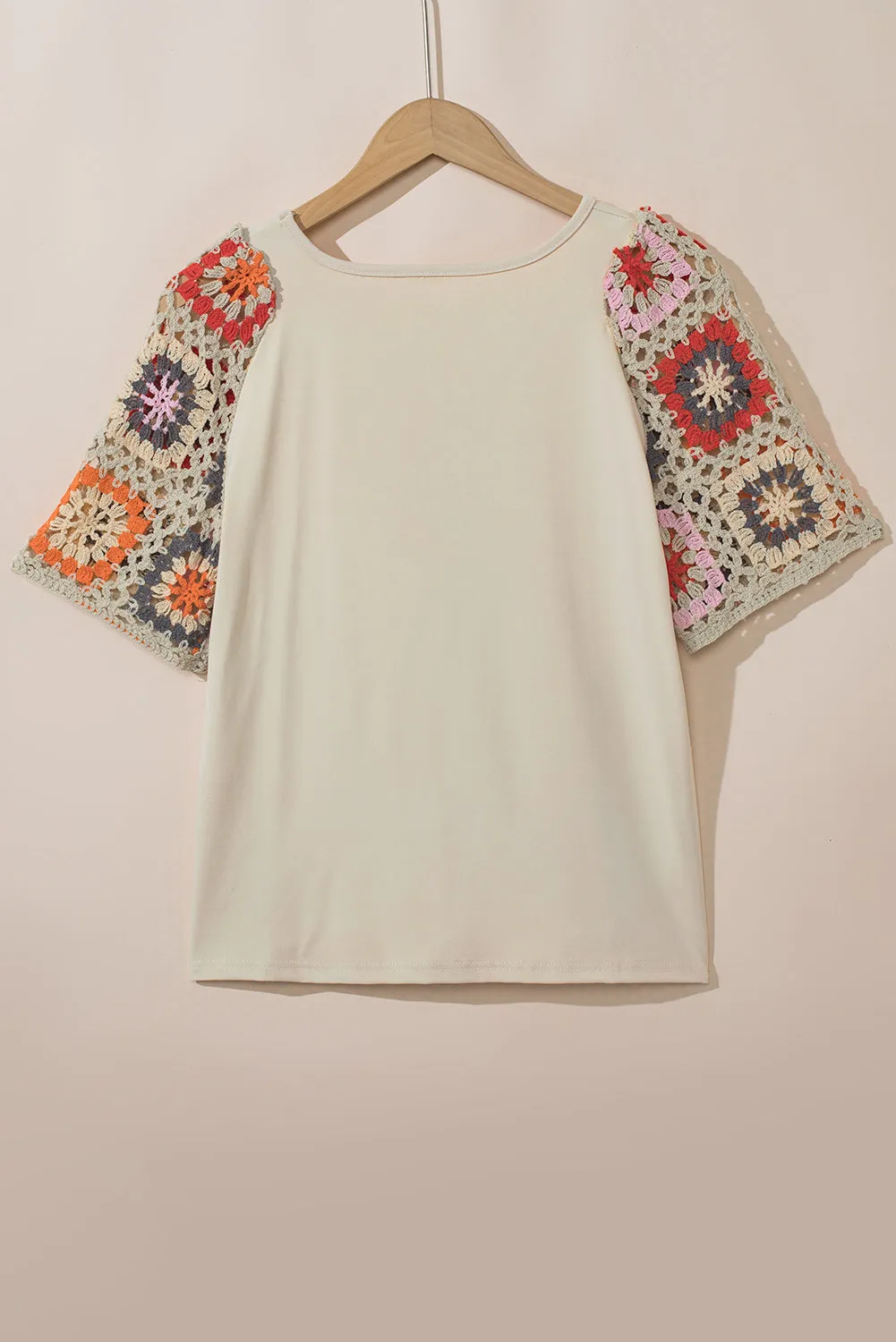 Medium Grey Floral Crochet Short Sleeve Top