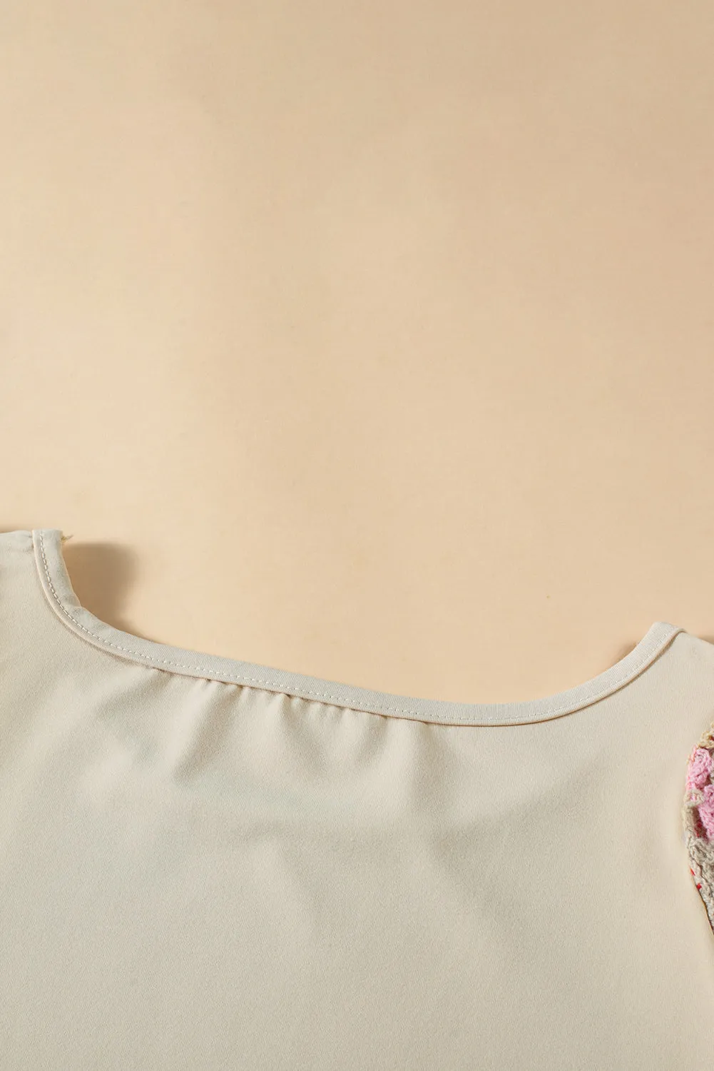 Medium Grey Floral Crochet Short Sleeve Top