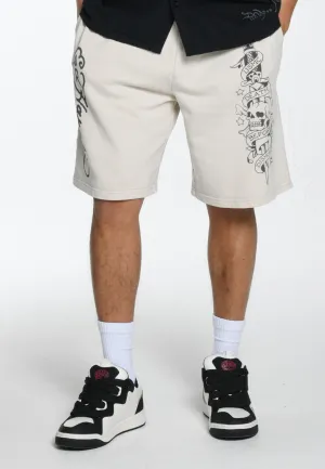 Mens Death Before Mono Sweat Shorts - Washed White