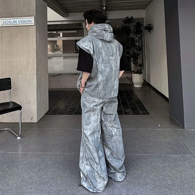 Men's Gray Trendy Baggy Hoodie Vest 2-Piece Set