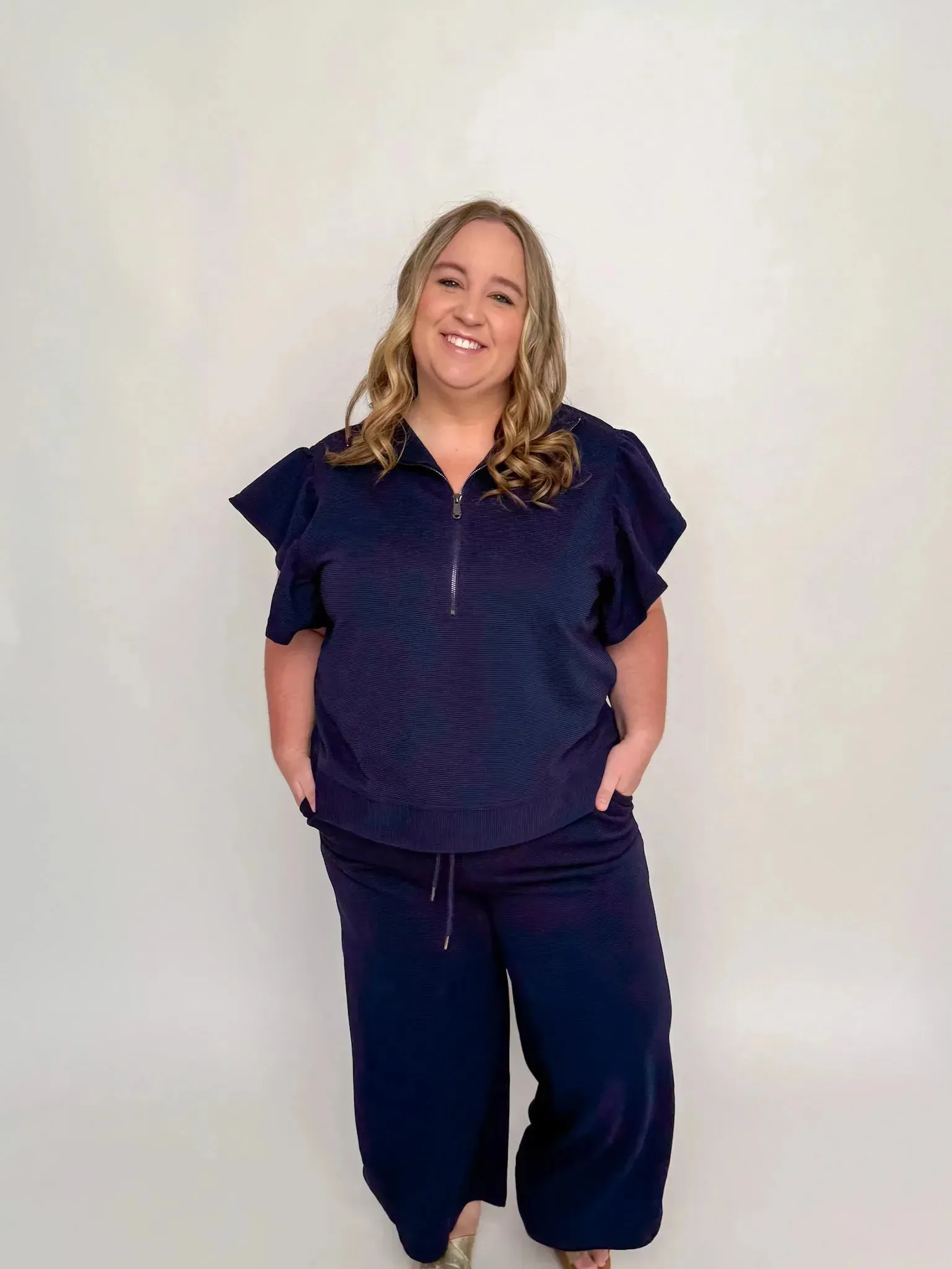 Navy High Waisted Wide Leg Pants