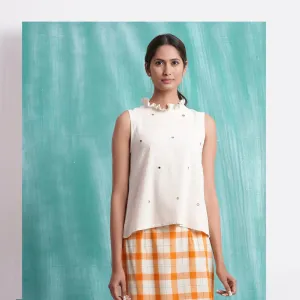 Off-White Mirror Work Handspun Cotton Muslin Sleeveless Top