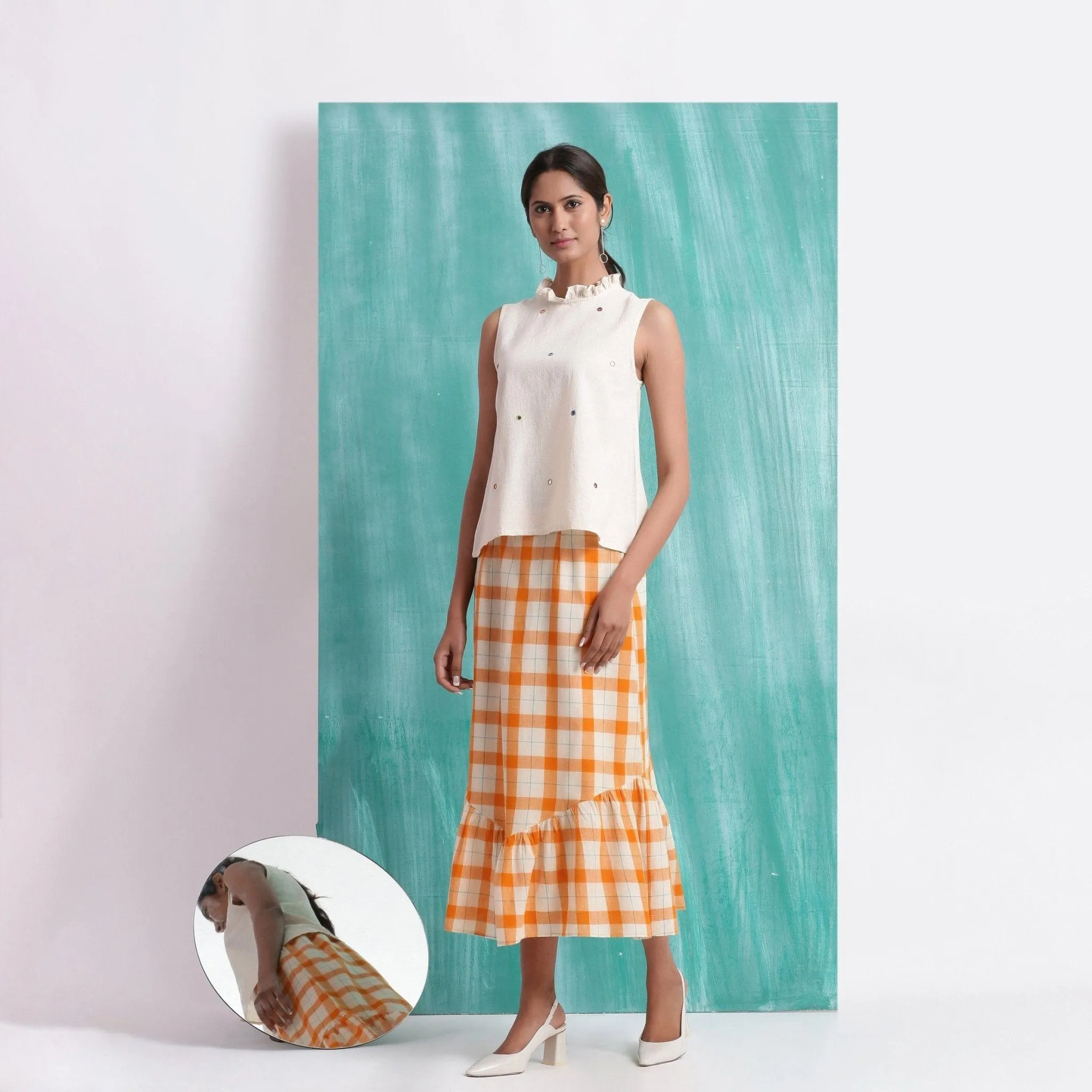 Off-White Mirror Work Handspun Cotton Muslin Sleeveless Top