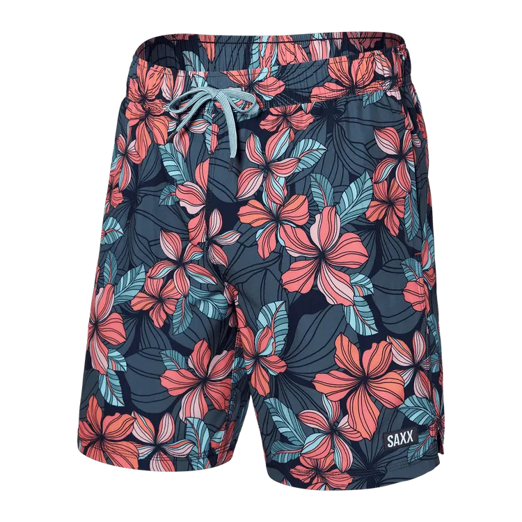 Oh Buoy Stretch Volley Swim Shorts 7"- Deep Jungle Maritime