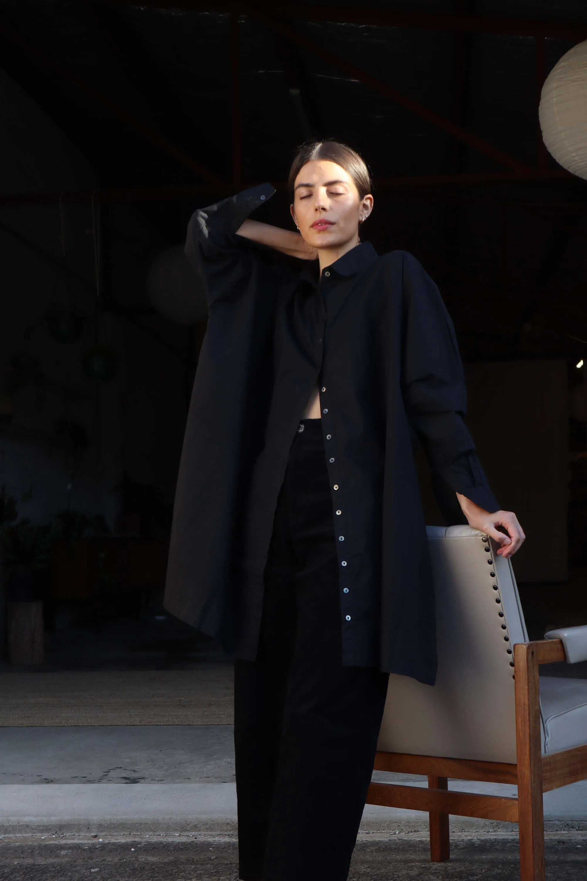 Oscar Oversized Cotton Poplin Shirt Black