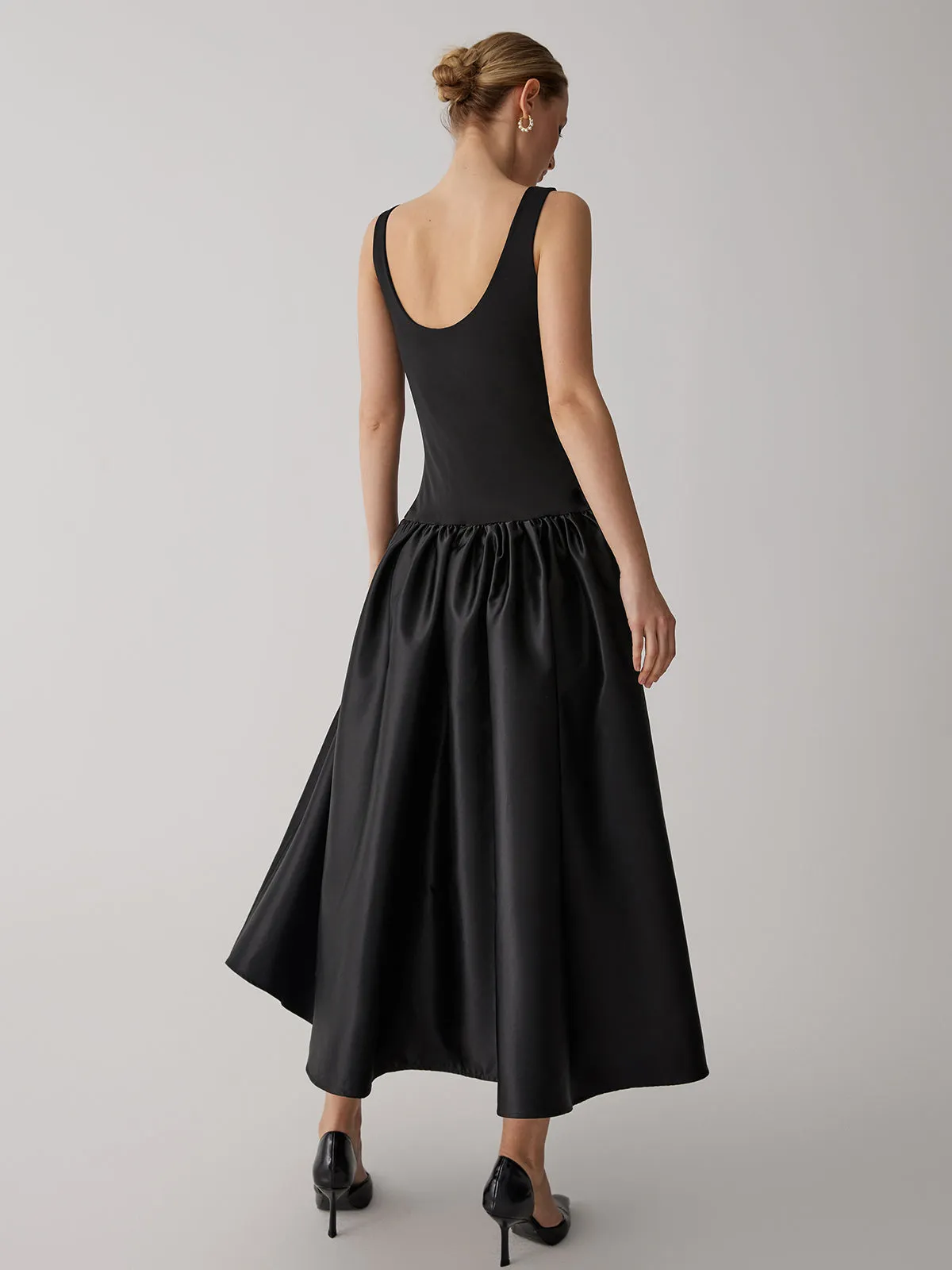 Patchwork Sleeveless Graceful Satin Long Dress