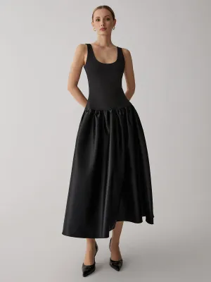 Patchwork Sleeveless Graceful Satin Long Dress