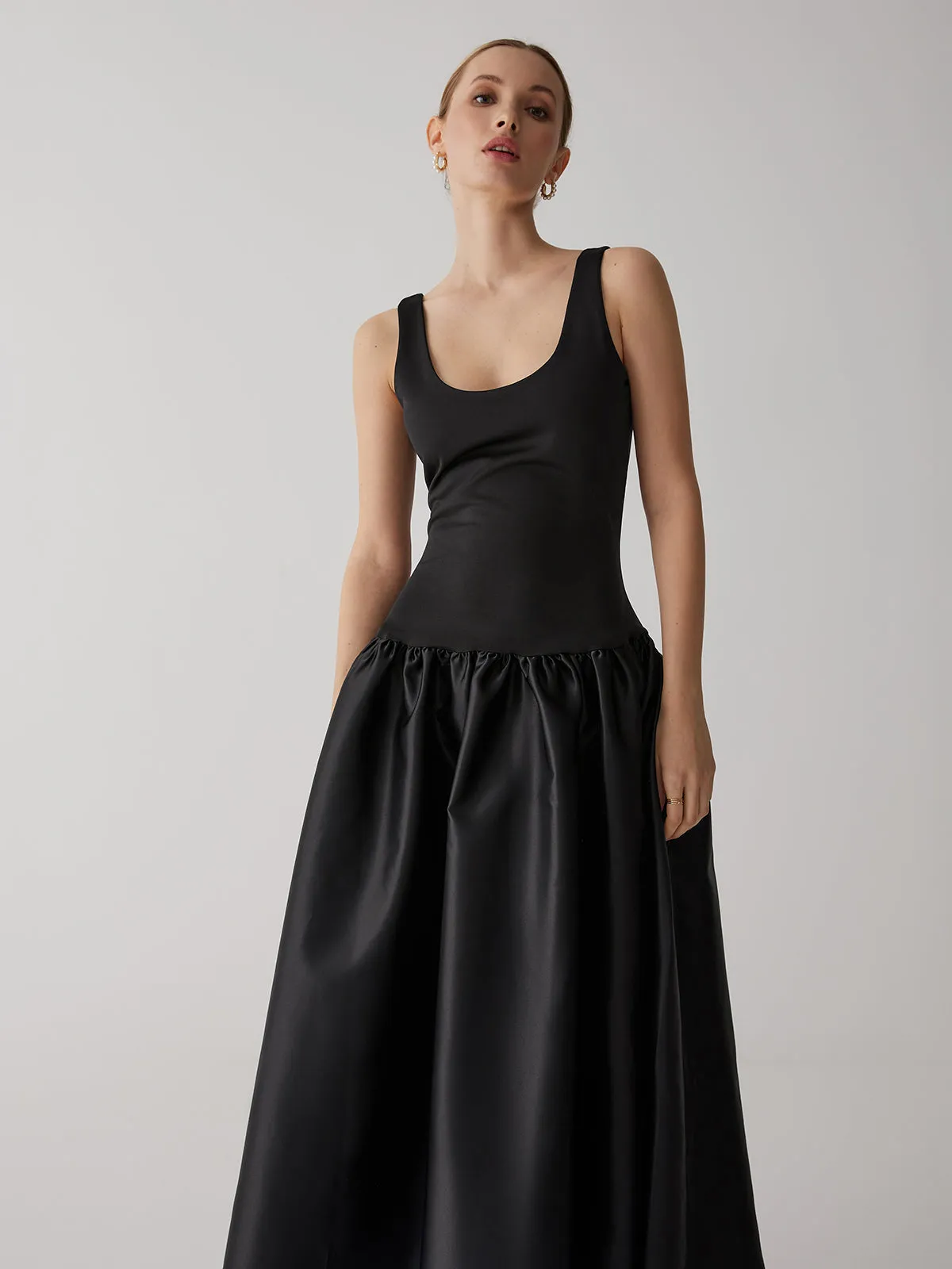 Patchwork Sleeveless Graceful Satin Long Dress