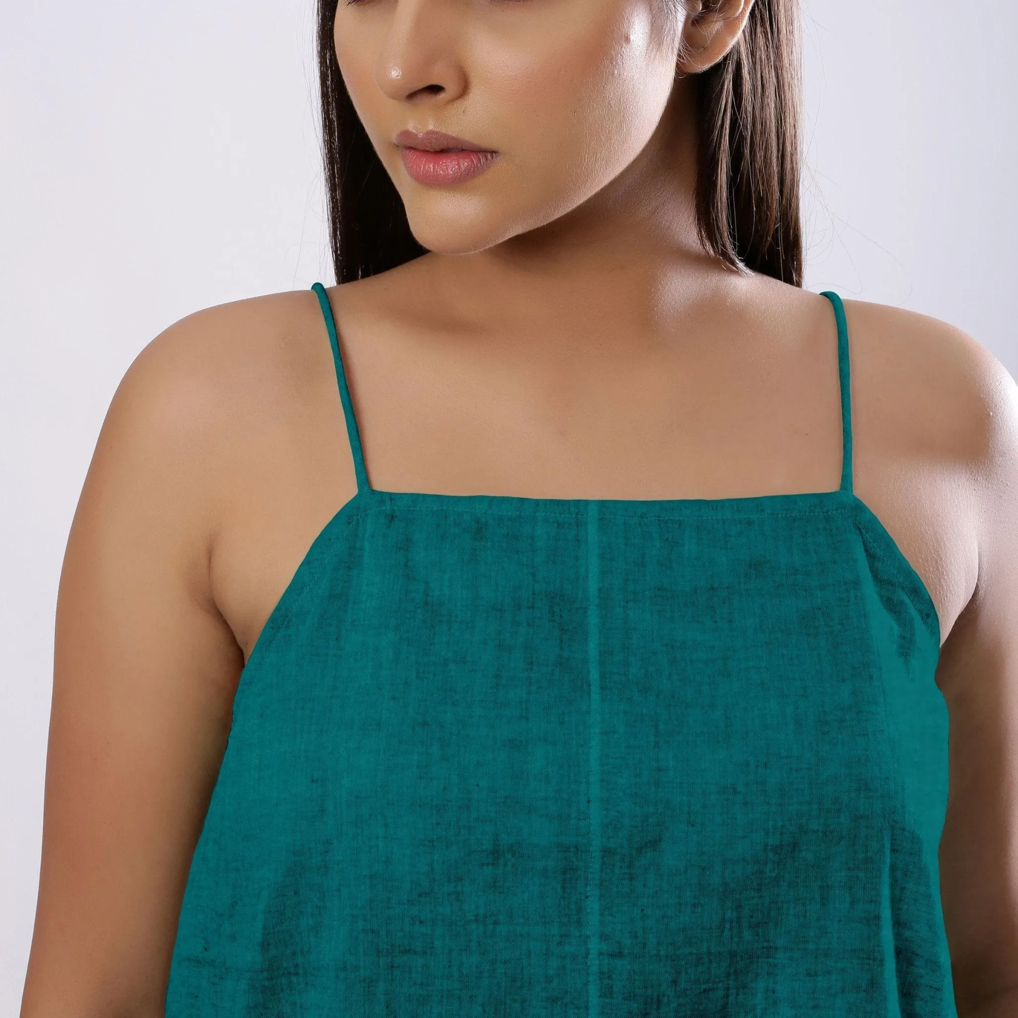 Pine Green 100% Linen Flared Camisole Top