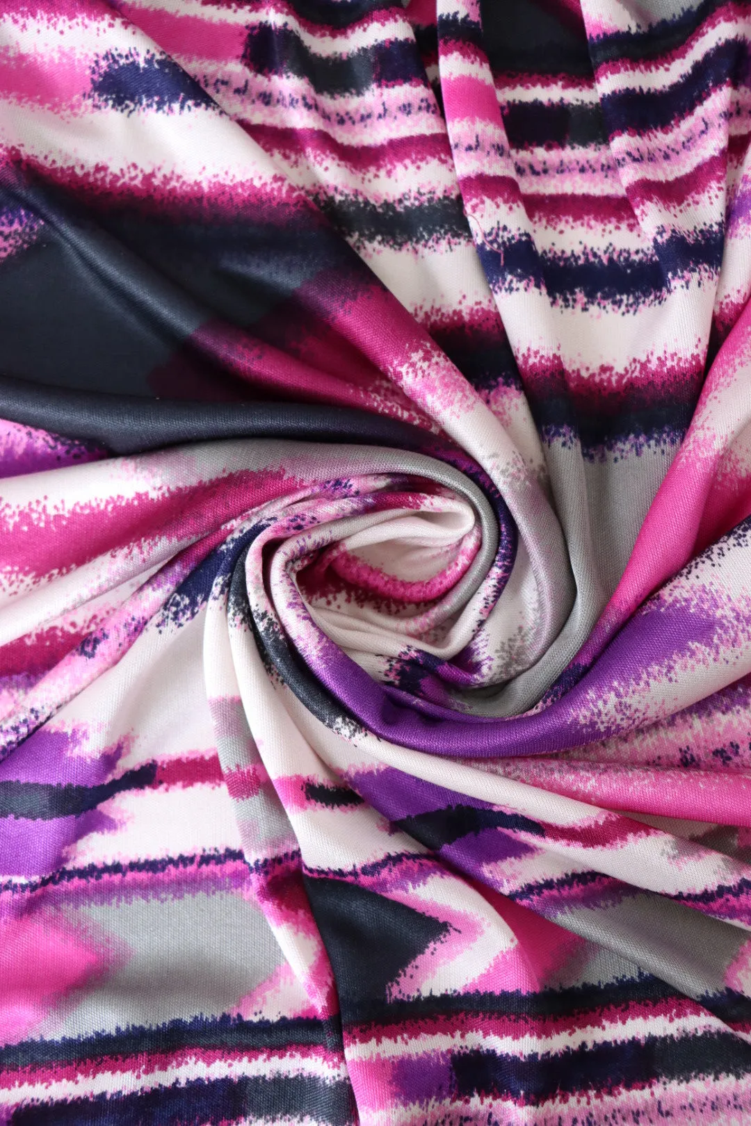Pink/Purple/Gray Blurred Stripe 100% Silk Jersey