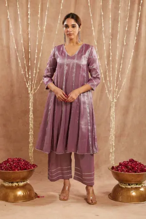 Purple Gota Tissue Flare Kurta Set