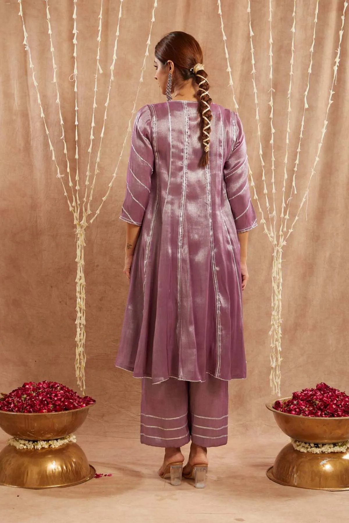 Purple Gota Tissue Flare Kurta Set