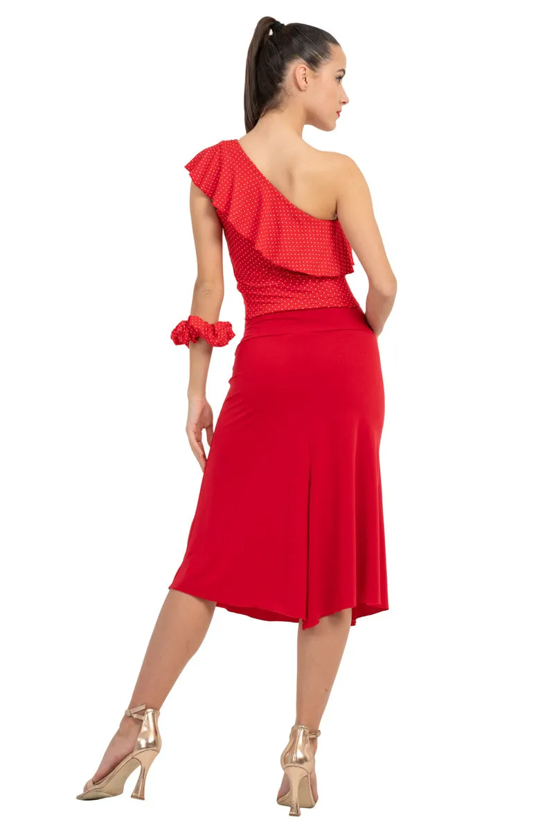 Red Polka Dot One Shoulder Crop Top With Ruffles