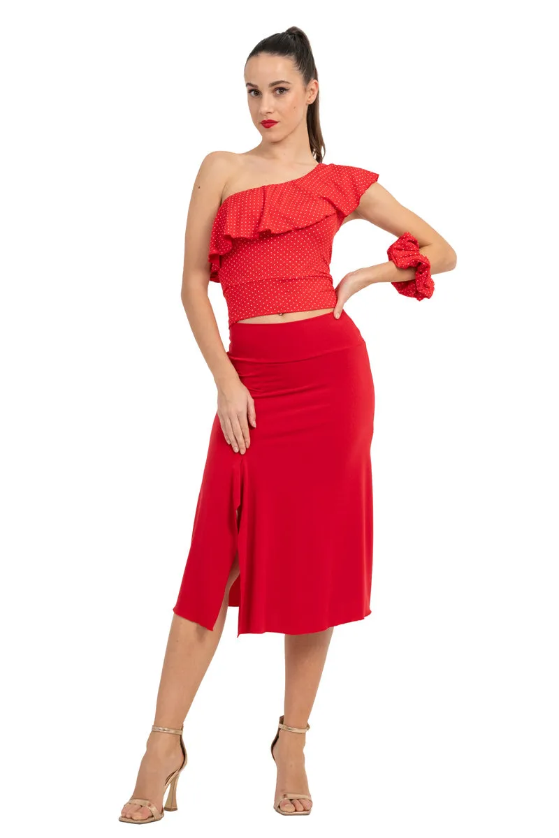 Red Polka Dot One Shoulder Crop Top With Ruffles