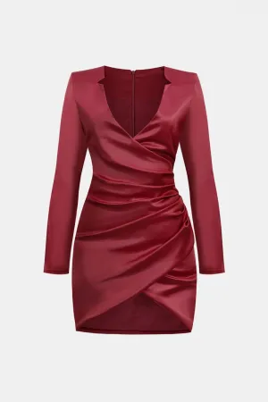 Ruched Deep V-Neck Wrap Dress