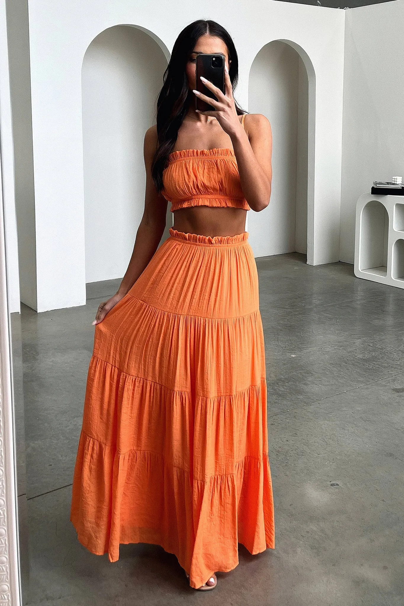 Selina Tiered Maxi Skirt - Orange
