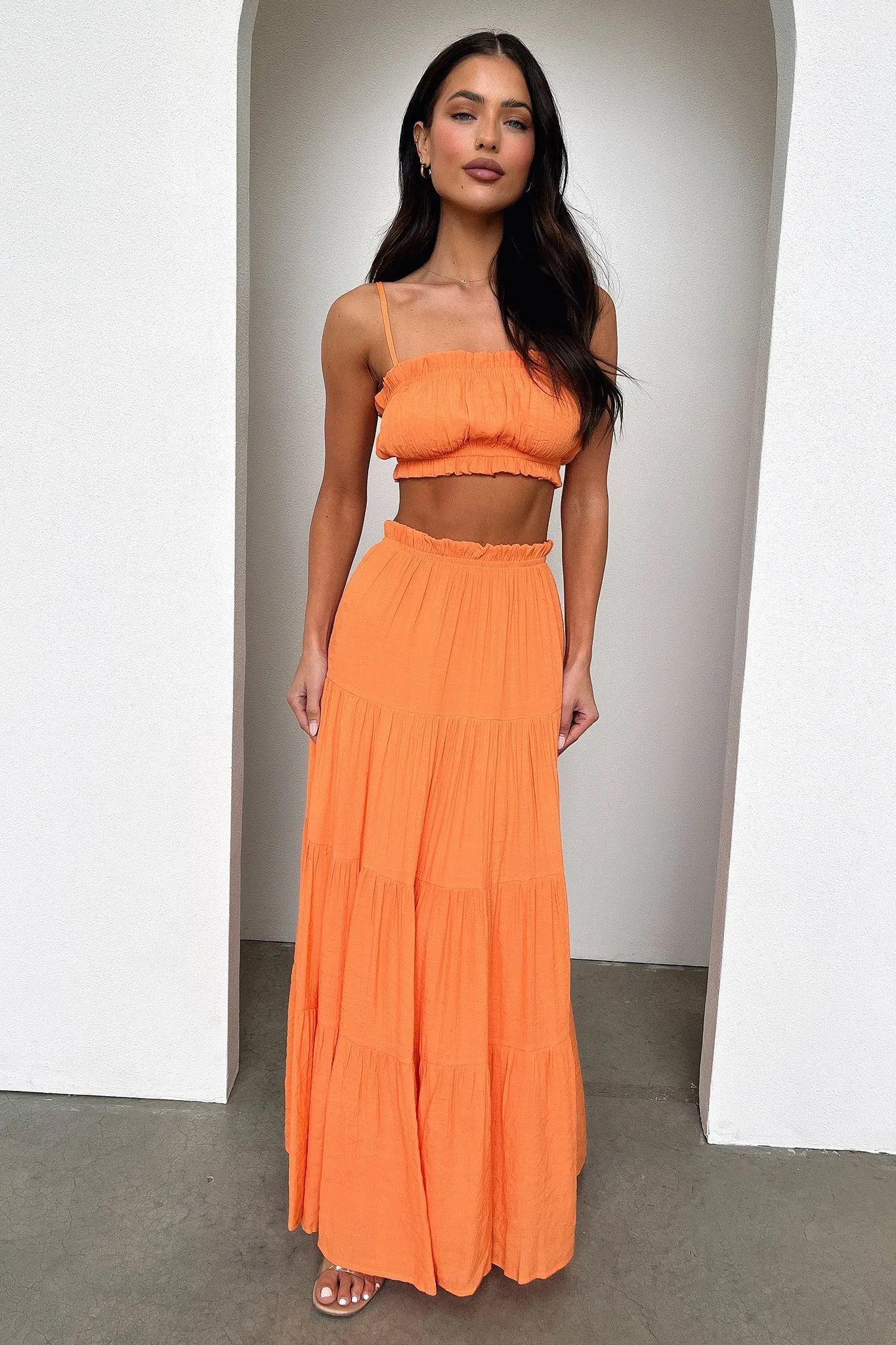 Selina Tiered Maxi Skirt - Orange