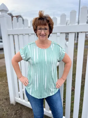 Short Sleeve Dolman Top With Decorative Buttons