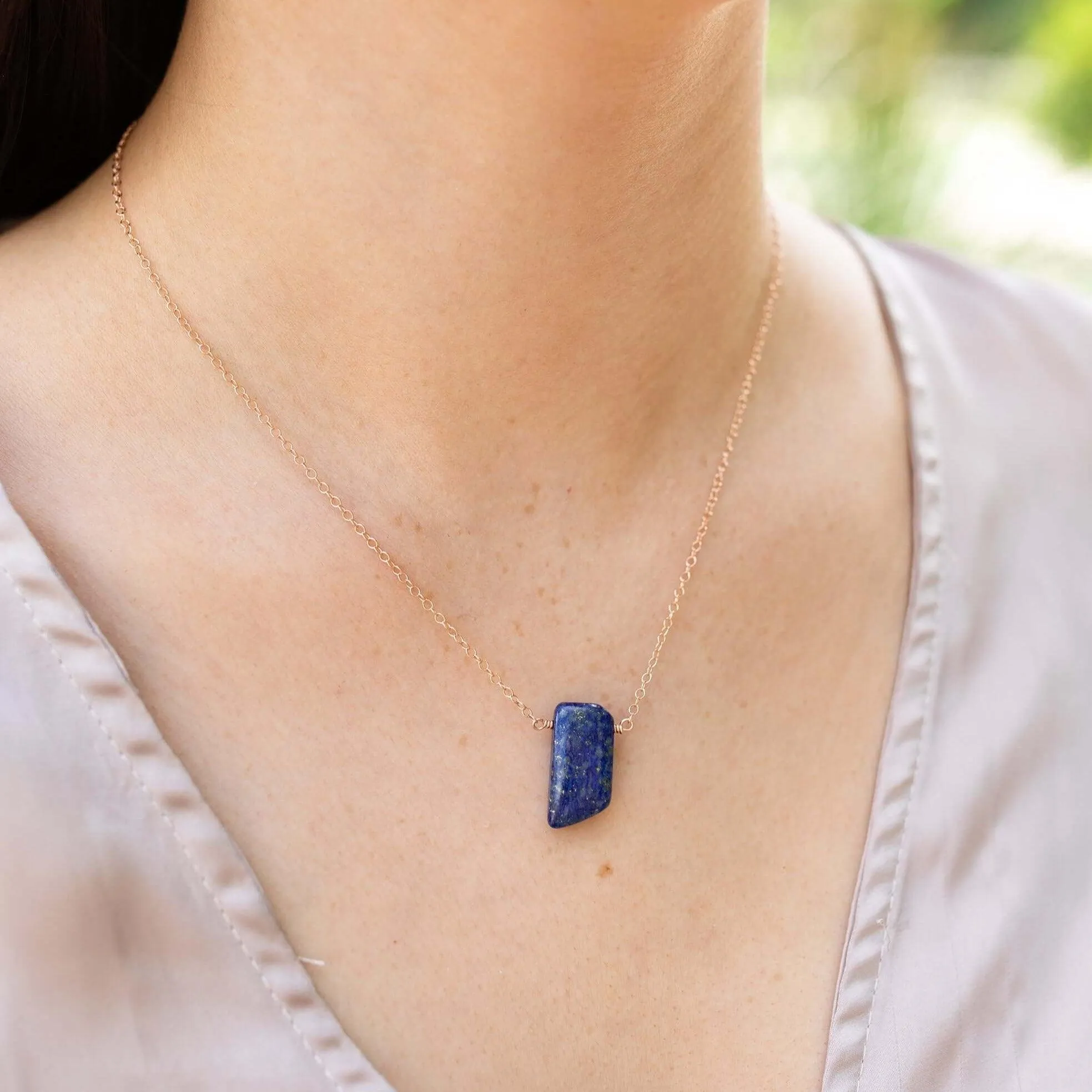 Small Smooth Blue Lapis Lazuli Crystal Slab Necklace