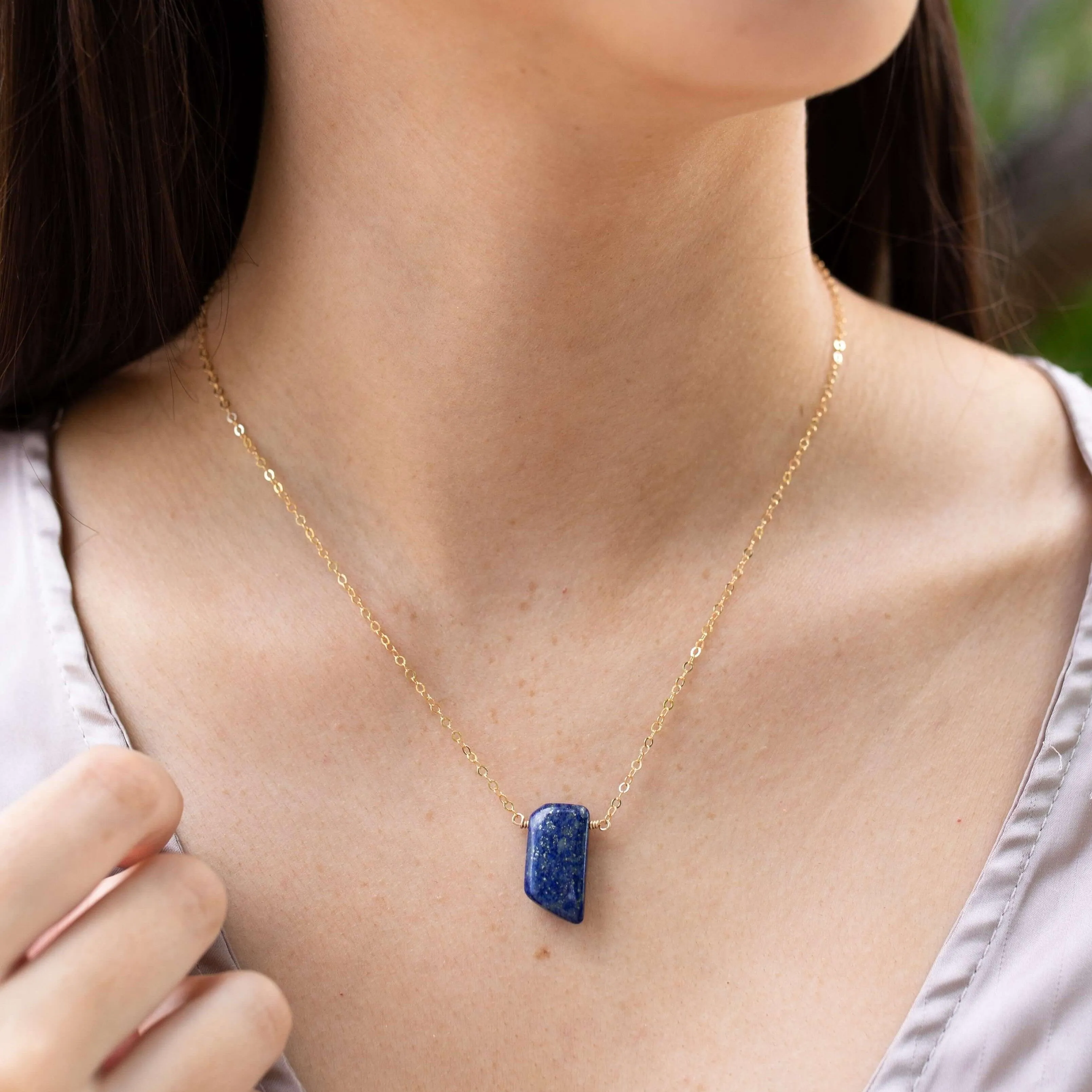 Small Smooth Blue Lapis Lazuli Crystal Slab Necklace