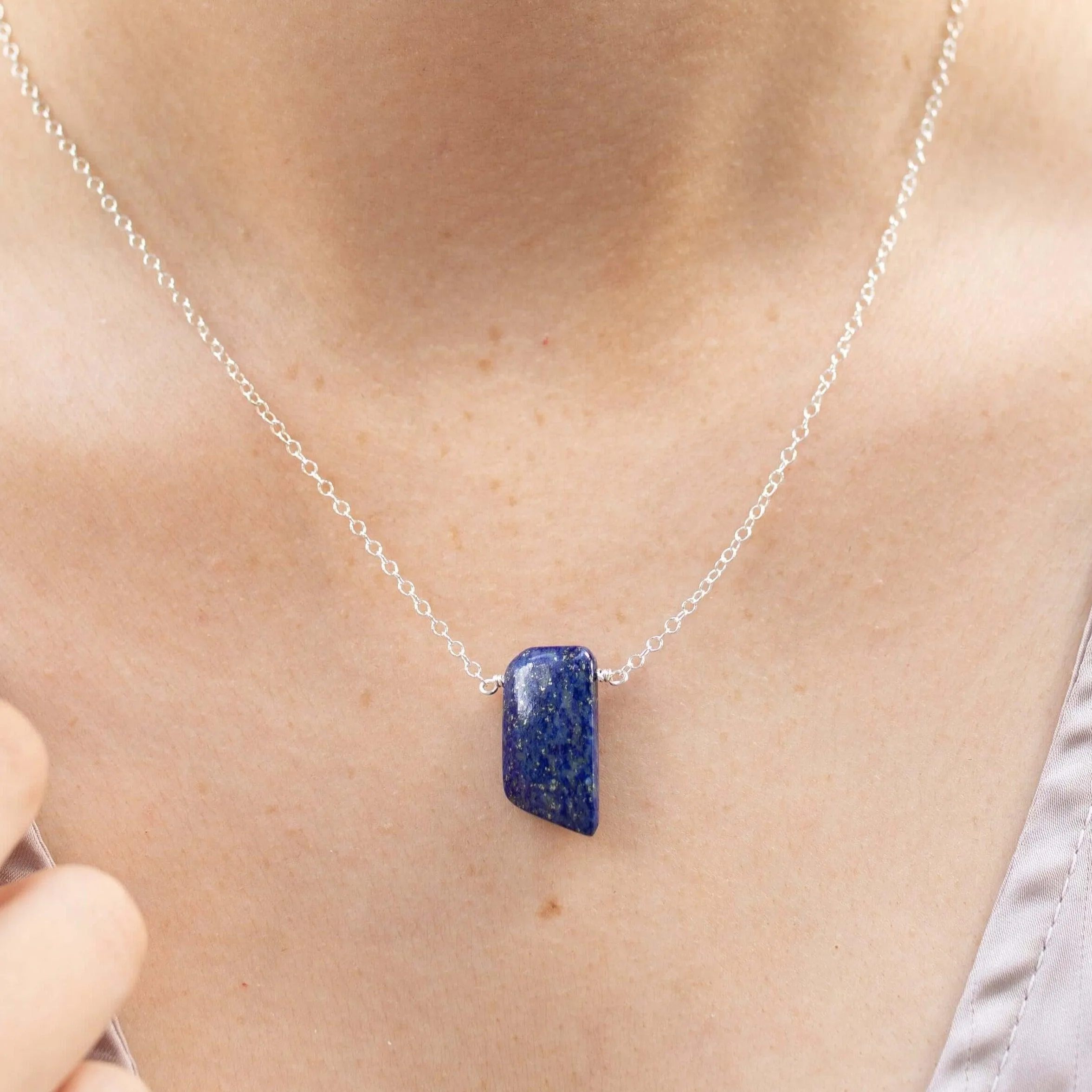 Small Smooth Blue Lapis Lazuli Crystal Slab Necklace