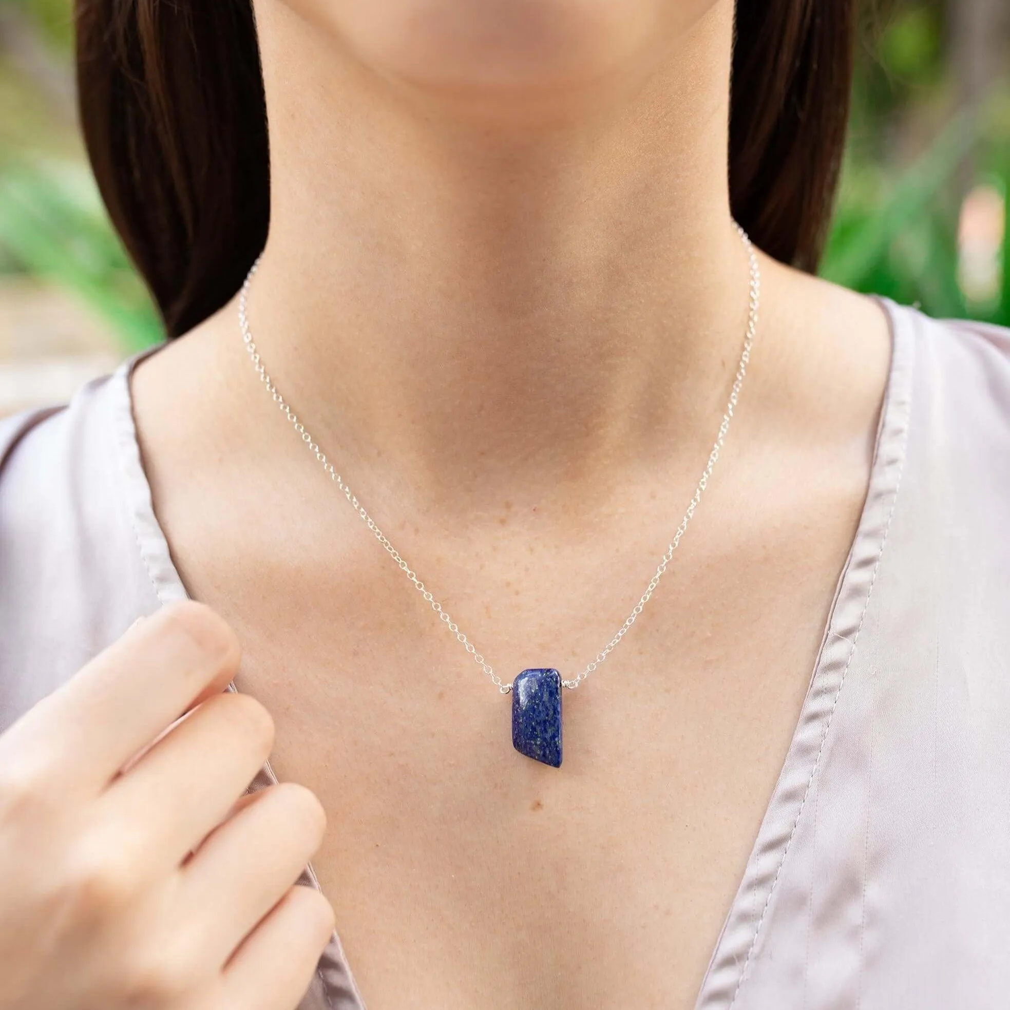 Small Smooth Blue Lapis Lazuli Crystal Slab Necklace
