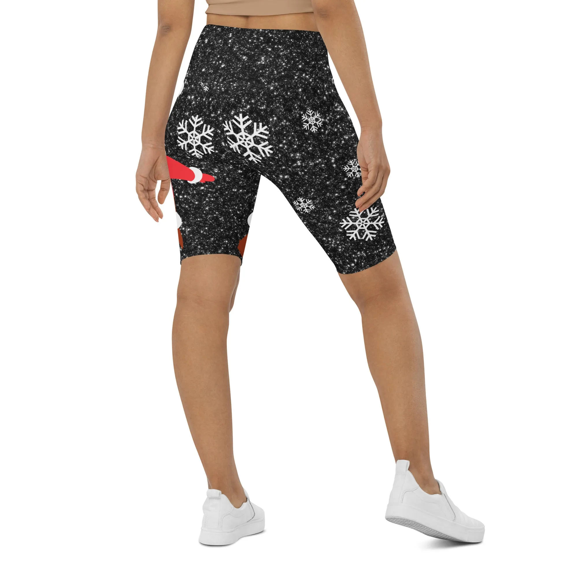 Sparkly Santa Print Biker Shorts