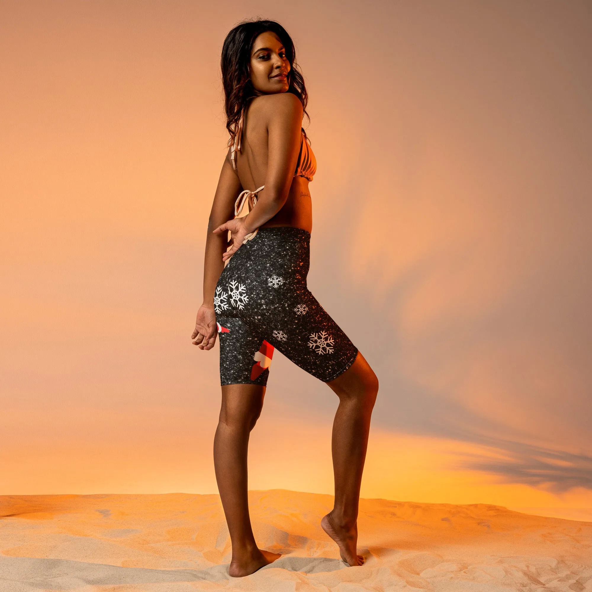 Sparkly Santa Print Biker Shorts
