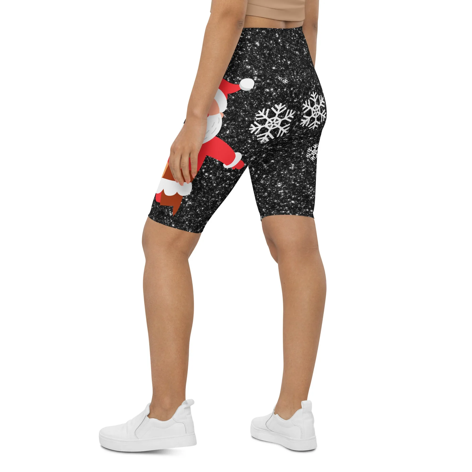 Sparkly Santa Print Biker Shorts