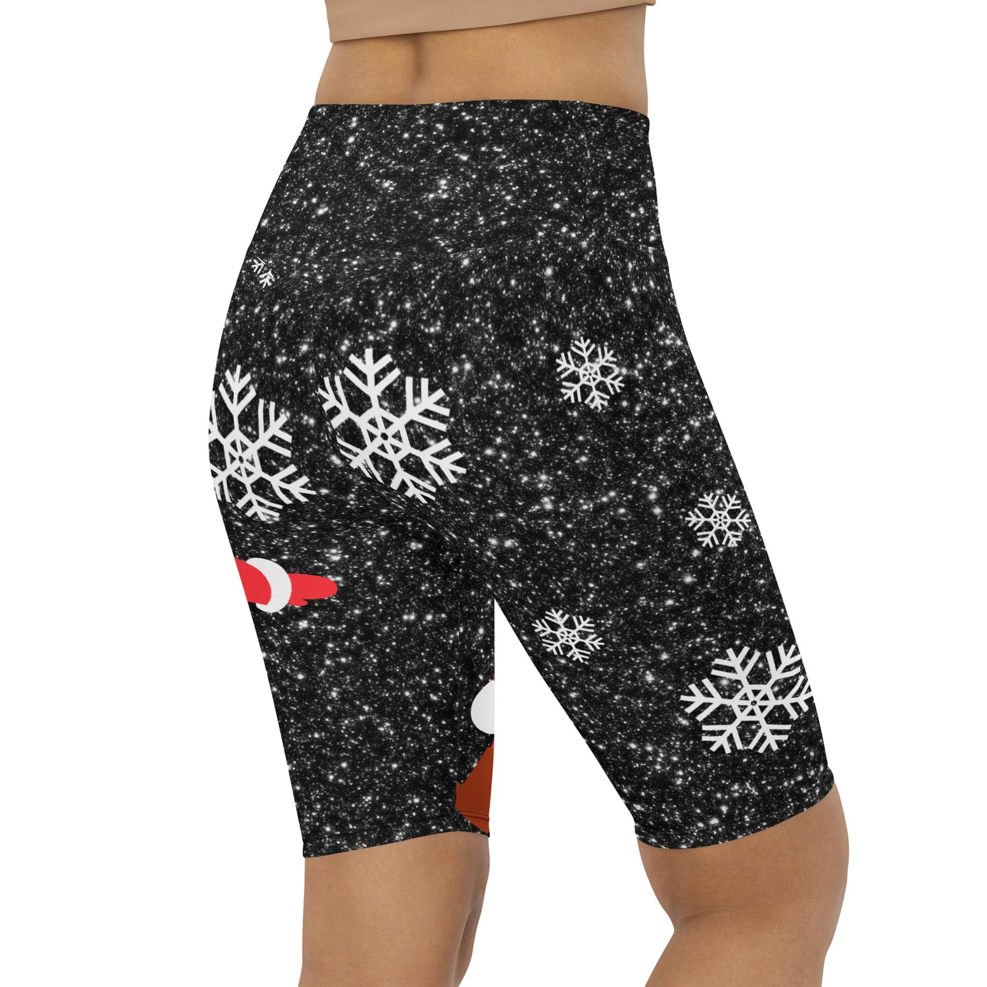 Sparkly Santa Print Biker Shorts