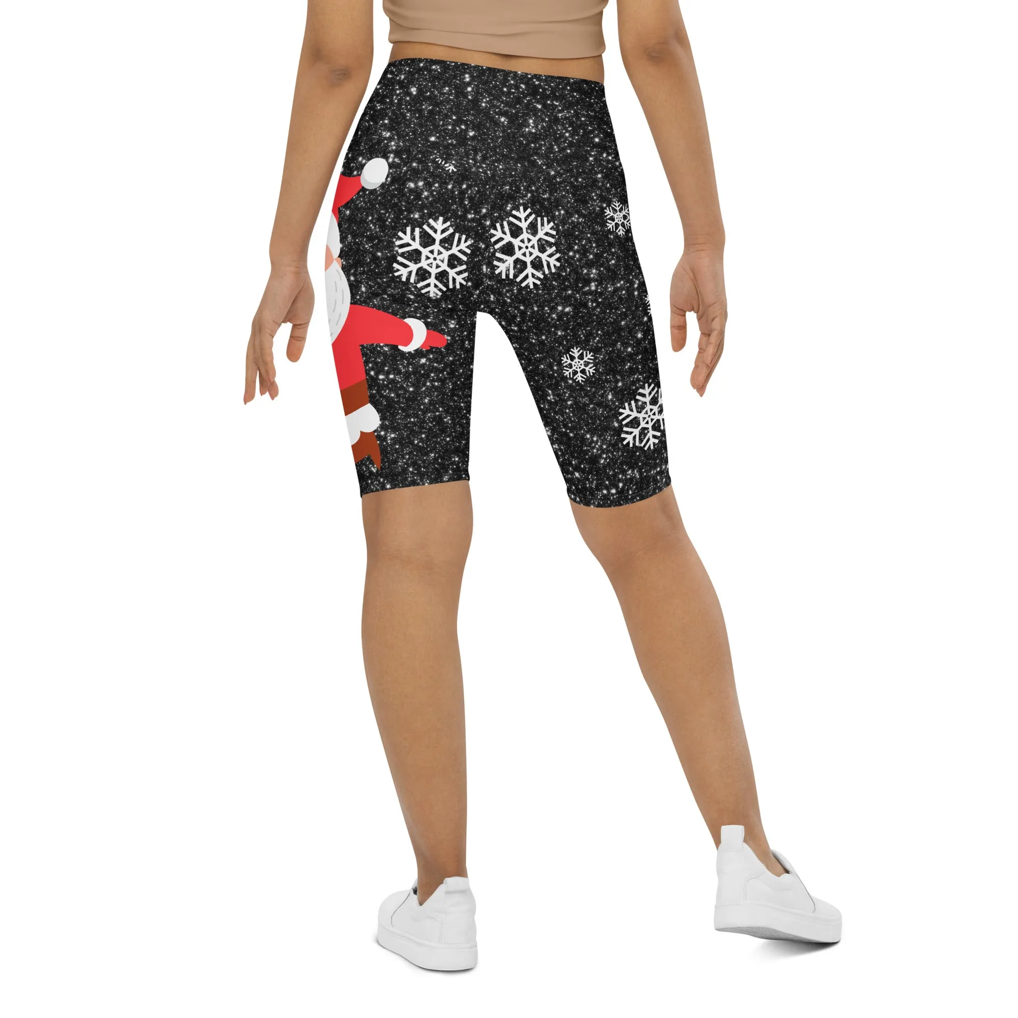 Sparkly Santa Print Biker Shorts