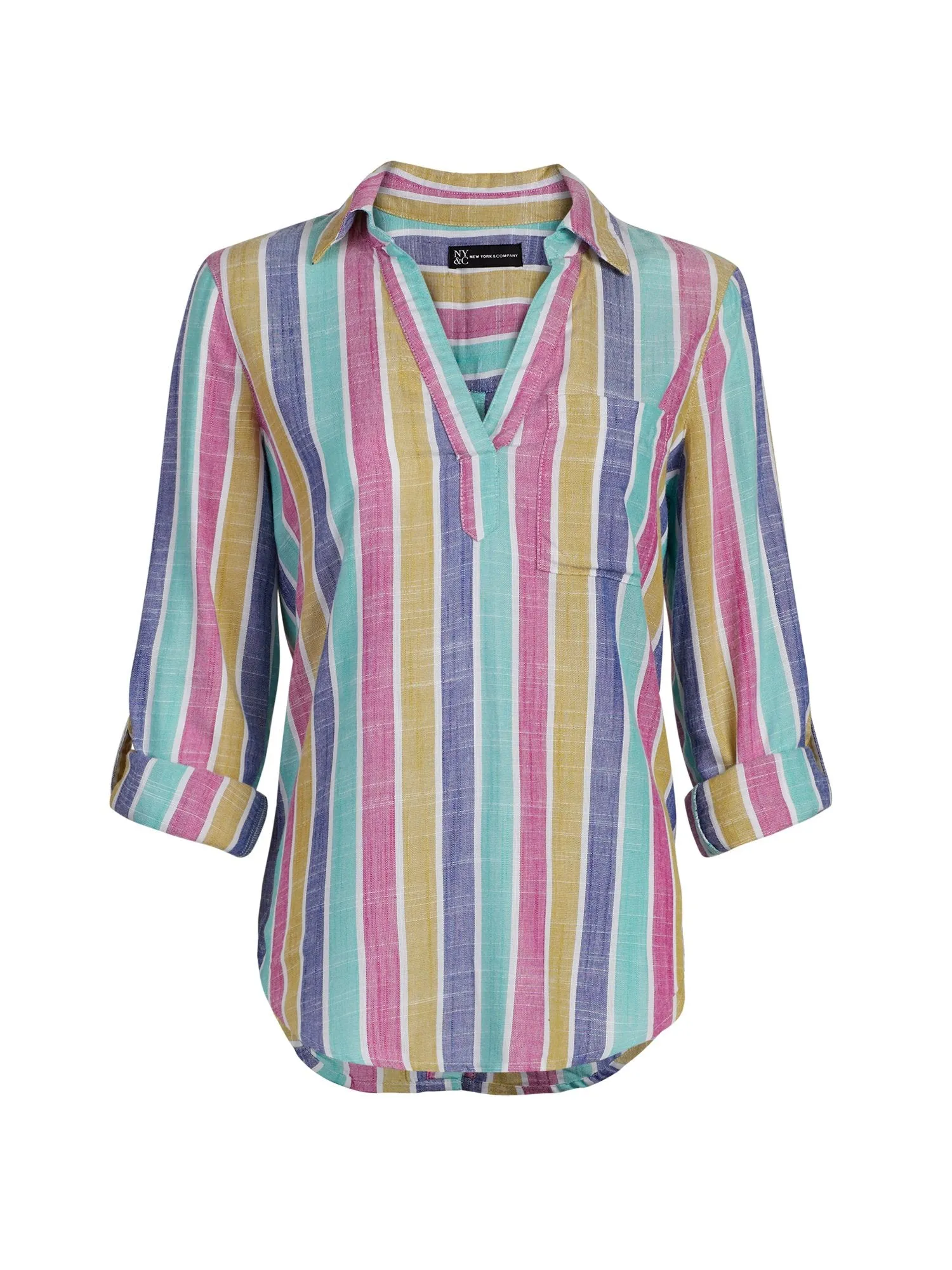 Stripe Linen-Like Button-Back Shirt