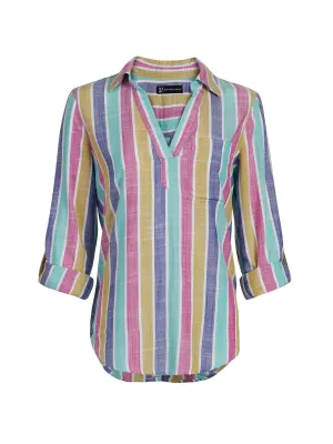 Stripe Linen-Like Button-Back Shirt