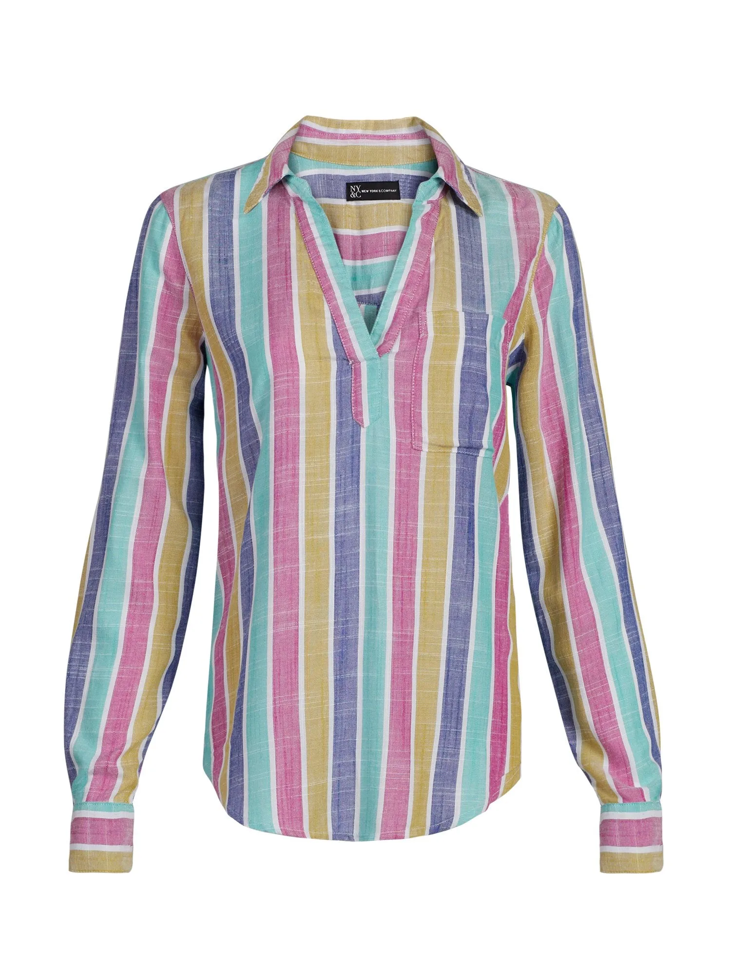Stripe Linen-Like Button-Back Shirt