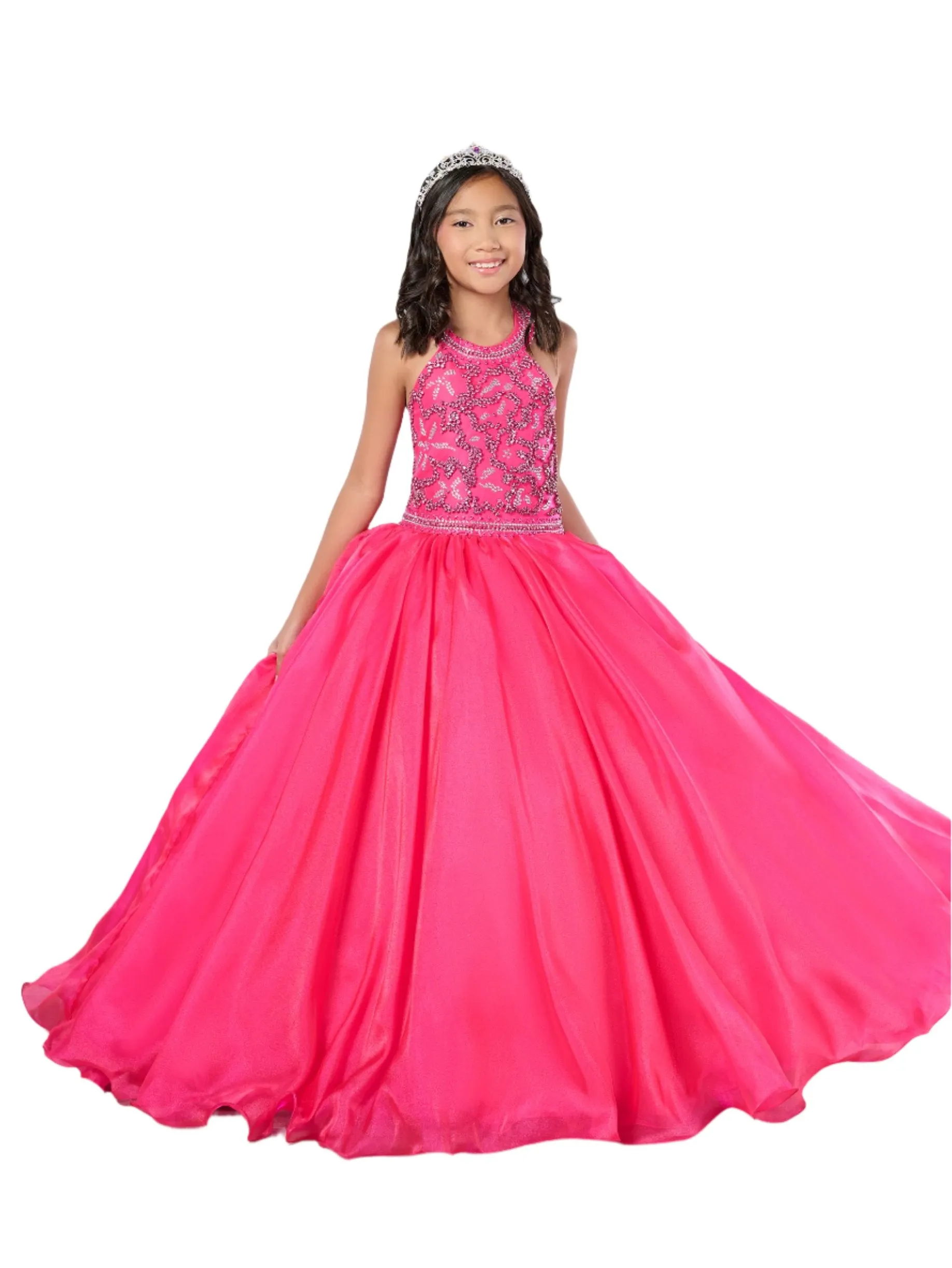 Tiffany Princess 13786 Size 6 Pink Girls Pageant Dress Crystal Bodice Ballgown A Line High Neck Formal