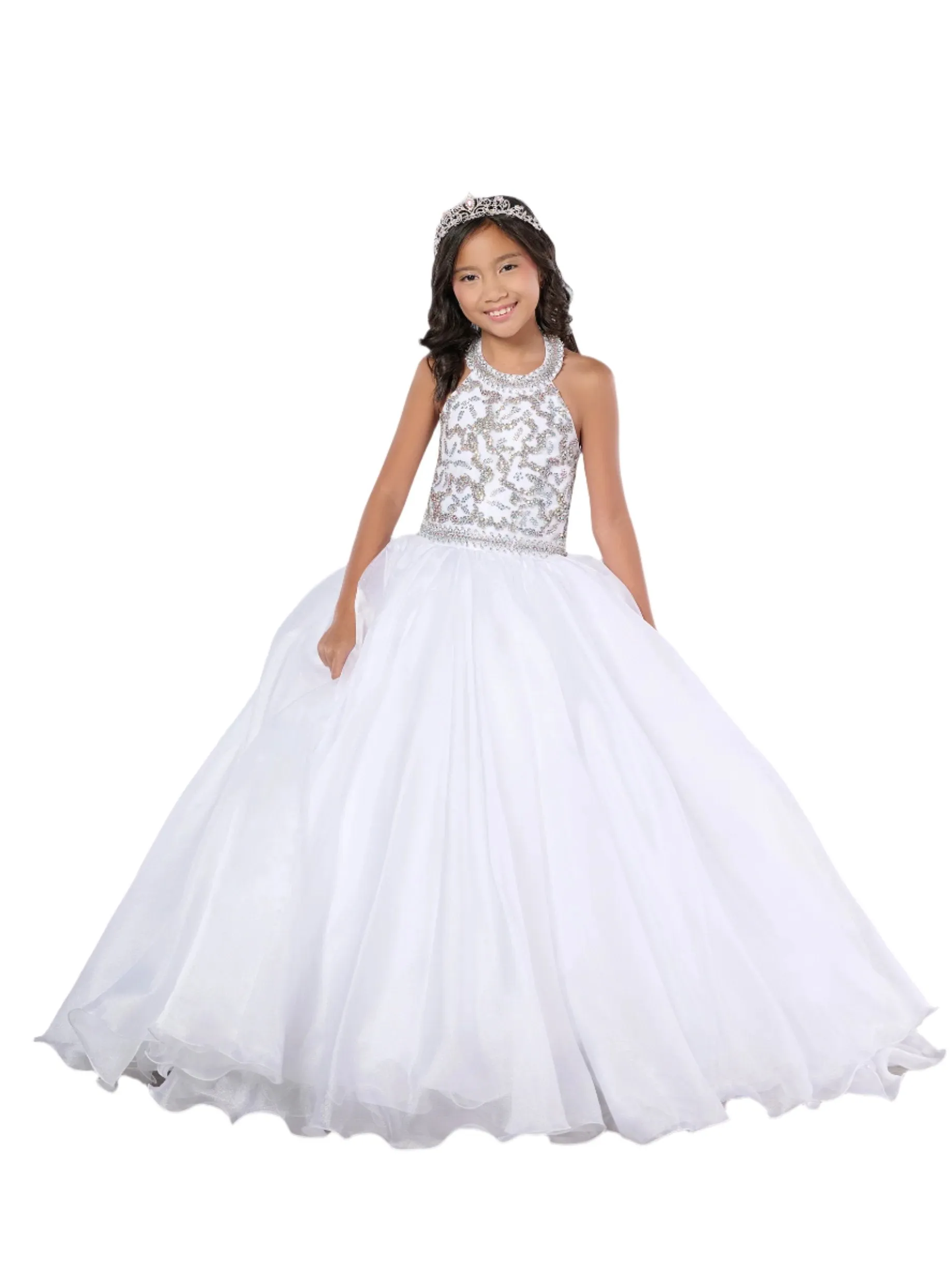 Tiffany Princess 13786 Size 6 Pink Girls Pageant Dress Crystal Bodice Ballgown A Line High Neck Formal