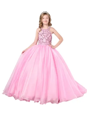 Tiffany Princess 13786 Size 6 Pink Girls Pageant Dress Crystal Bodice Ballgown A Line High Neck Formal