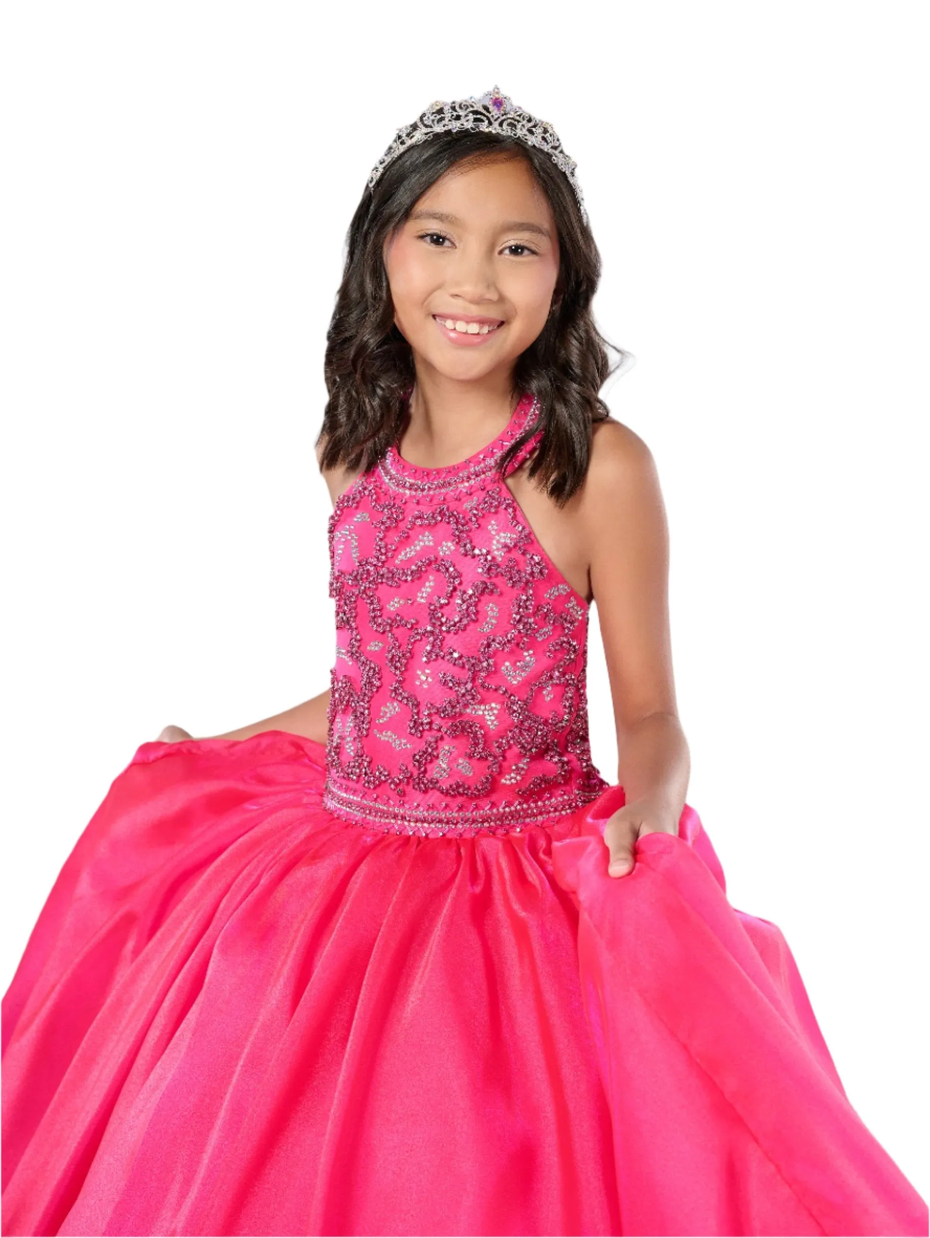 Tiffany Princess 13786 Size 6 Pink Girls Pageant Dress Crystal Bodice Ballgown A Line High Neck Formal