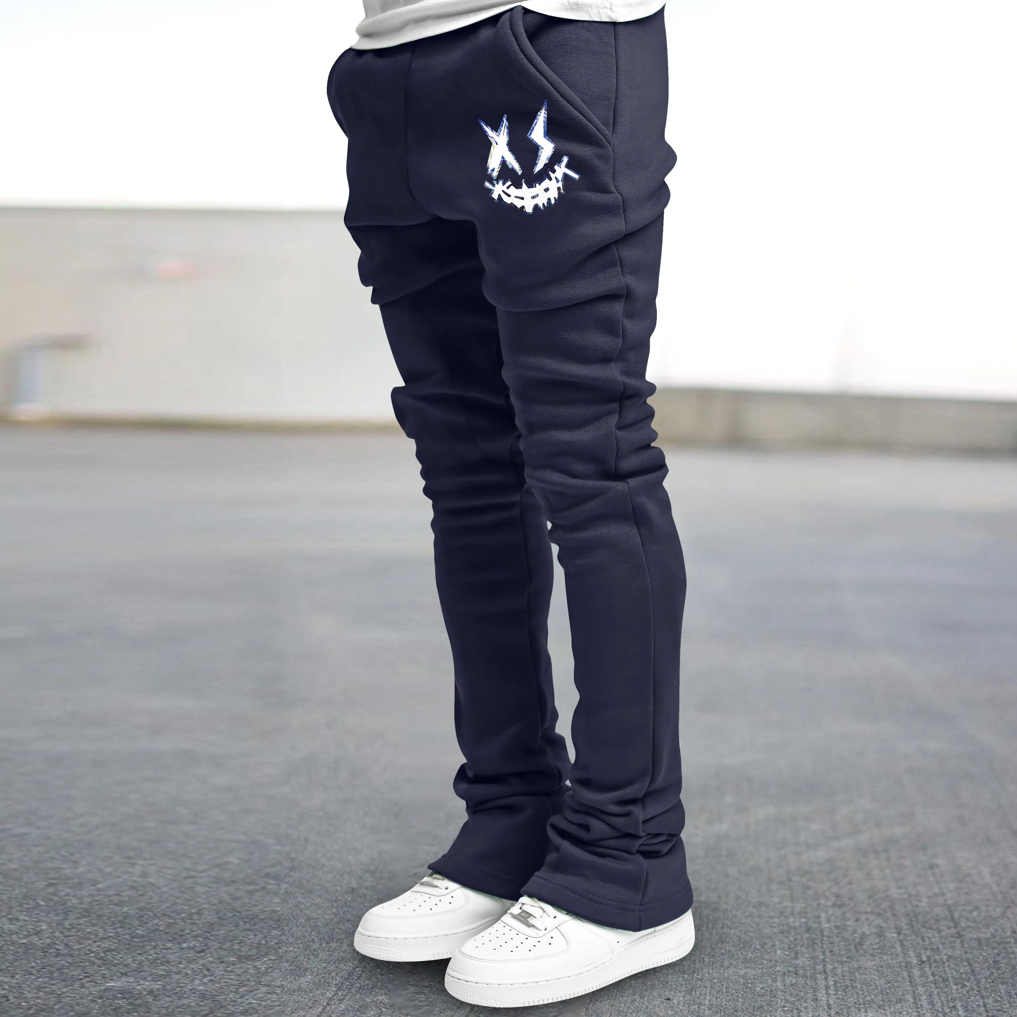 Trendy brand smiley face printed street straight trousers