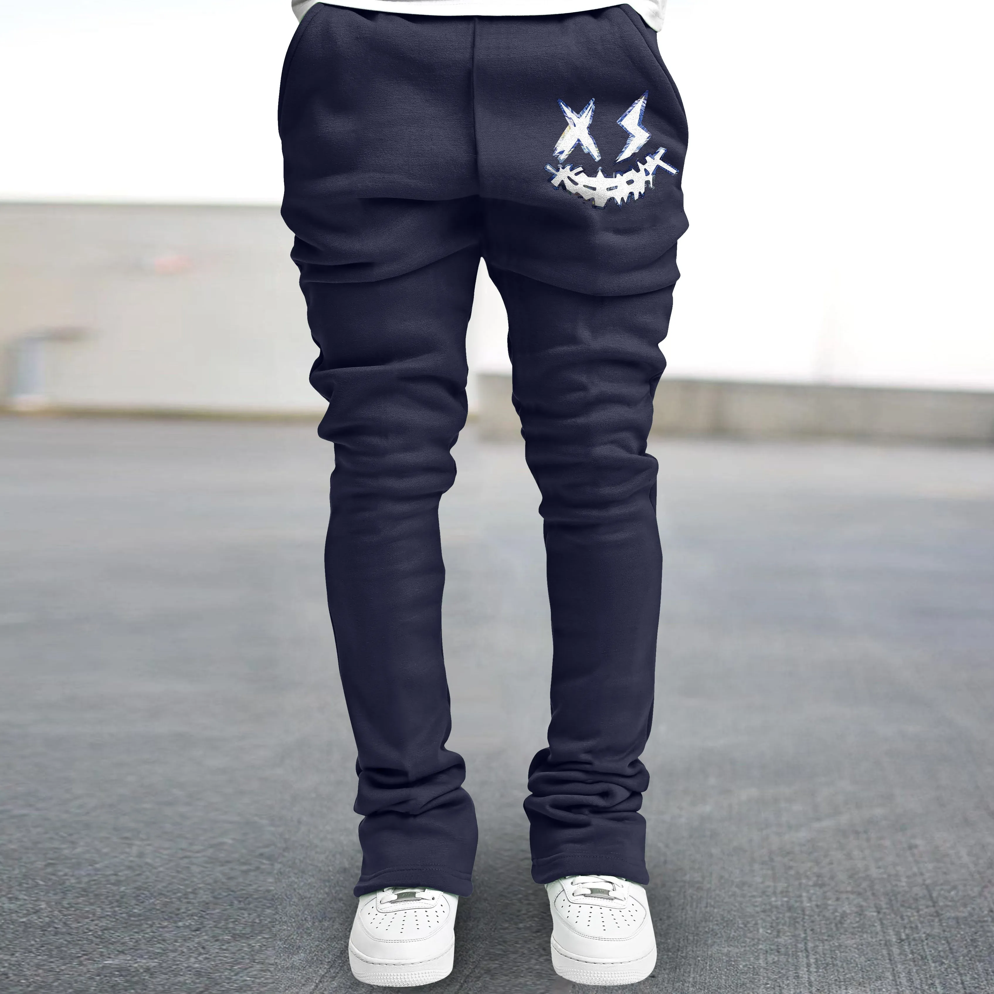 Trendy brand smiley face printed street straight trousers
