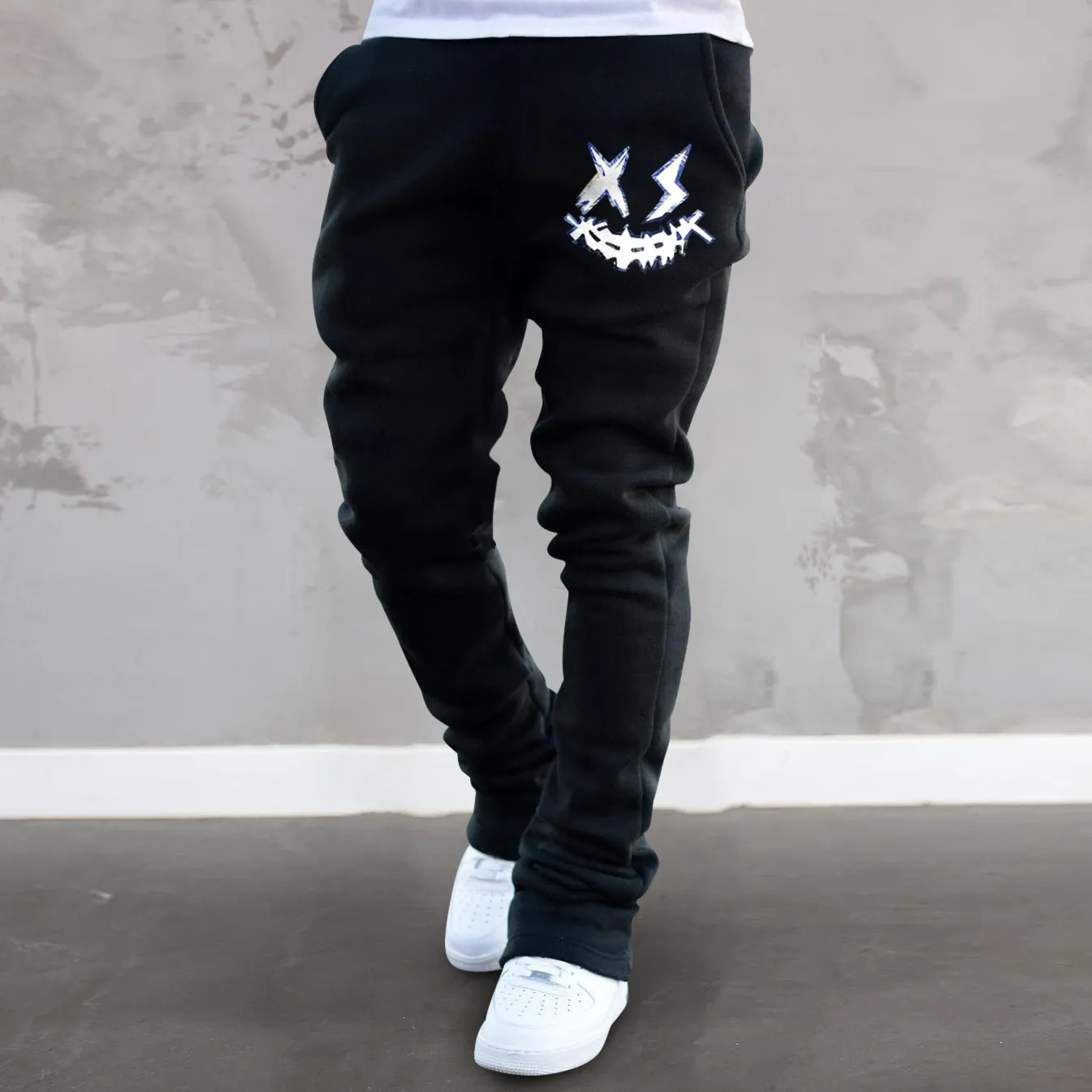 Trendy brand smiley face printed street straight trousers