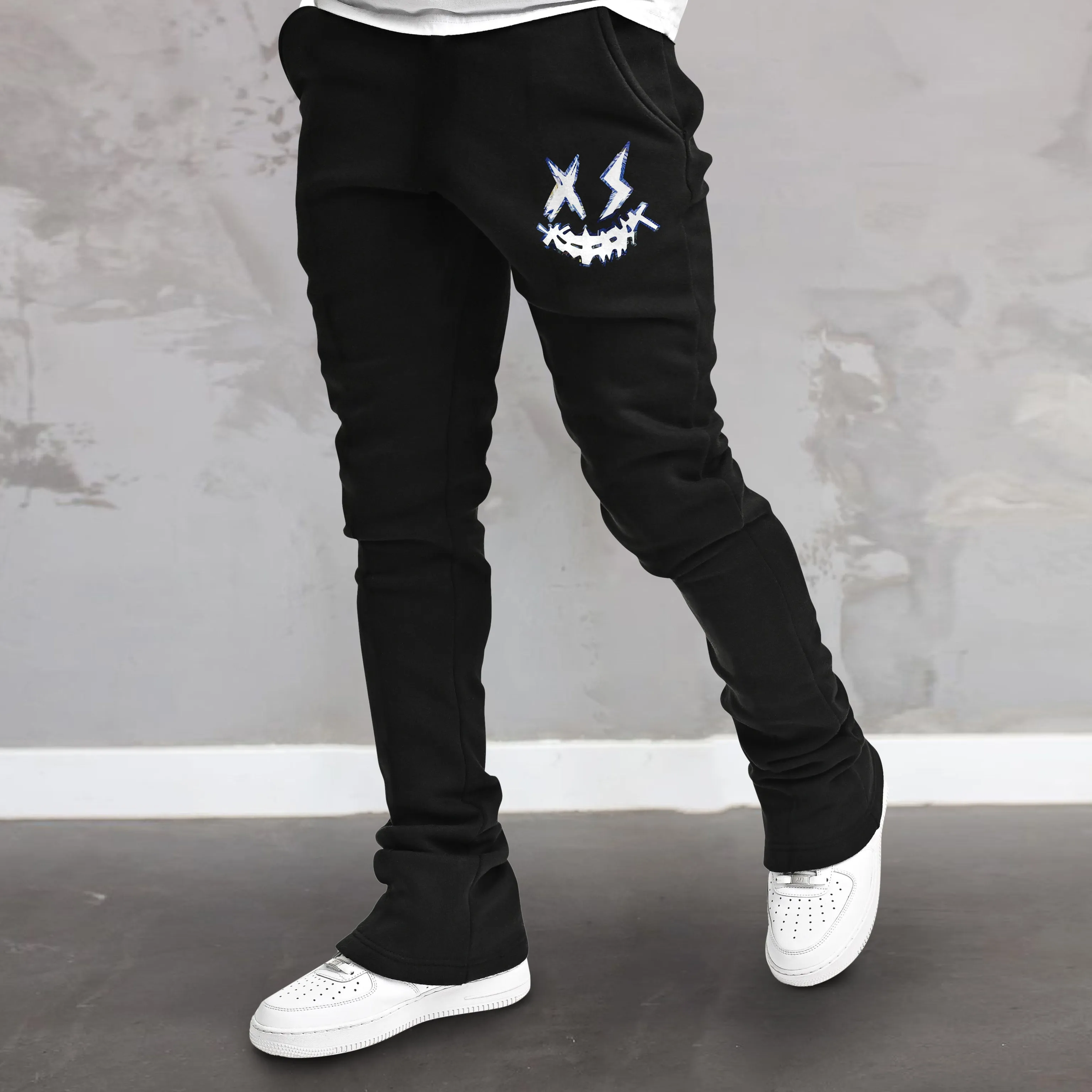 Trendy brand smiley face printed street straight trousers