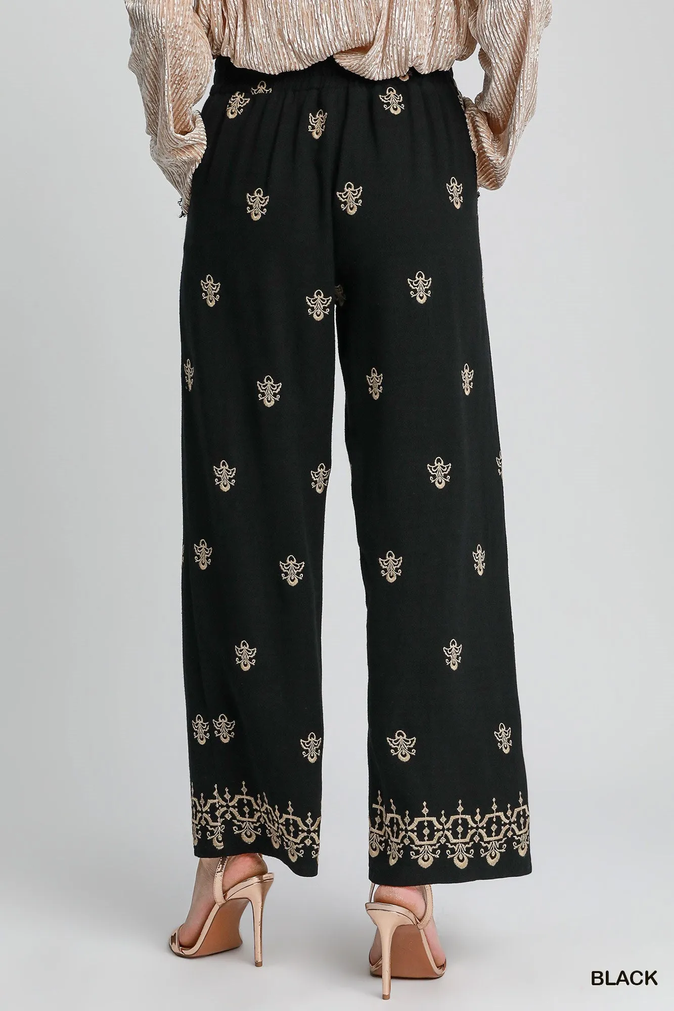 Umgee Embroidered Detail Linen Pant