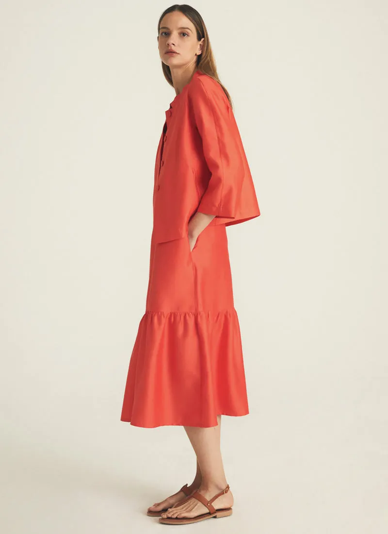 V-Neck Sleeveless Midi Dress with Flounce Hem