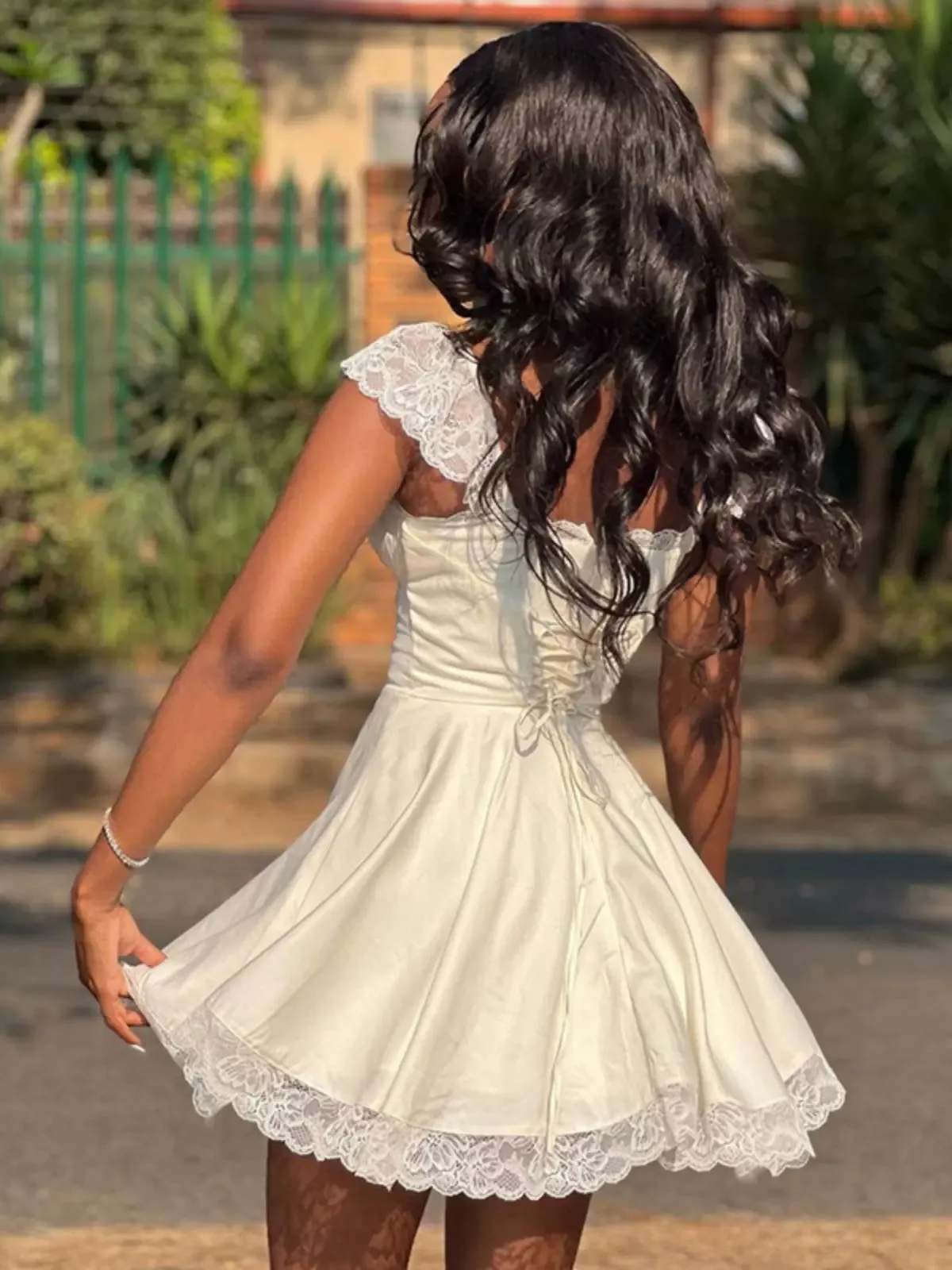 Vvsha Avalena Lace Trim Mini Dress