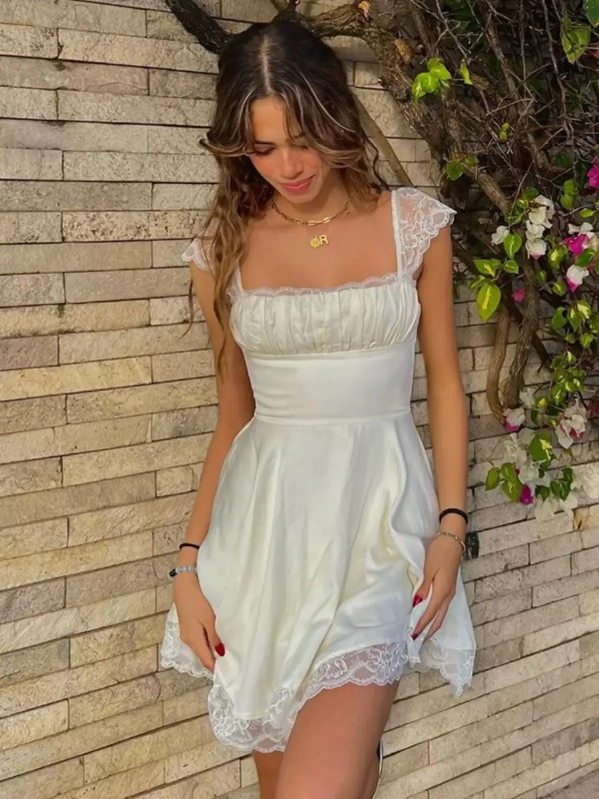 Vvsha Avalena Lace Trim Mini Dress