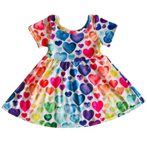 Whimsical Dress Rainbow Watercolor Hearts - Kids