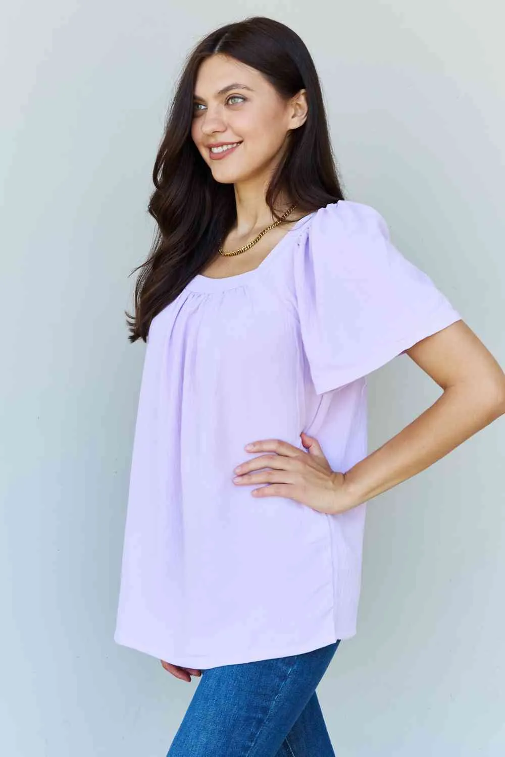 Women's Ninexis Keep Me Close Square Neck Short Sleeve Blouse in Lavender