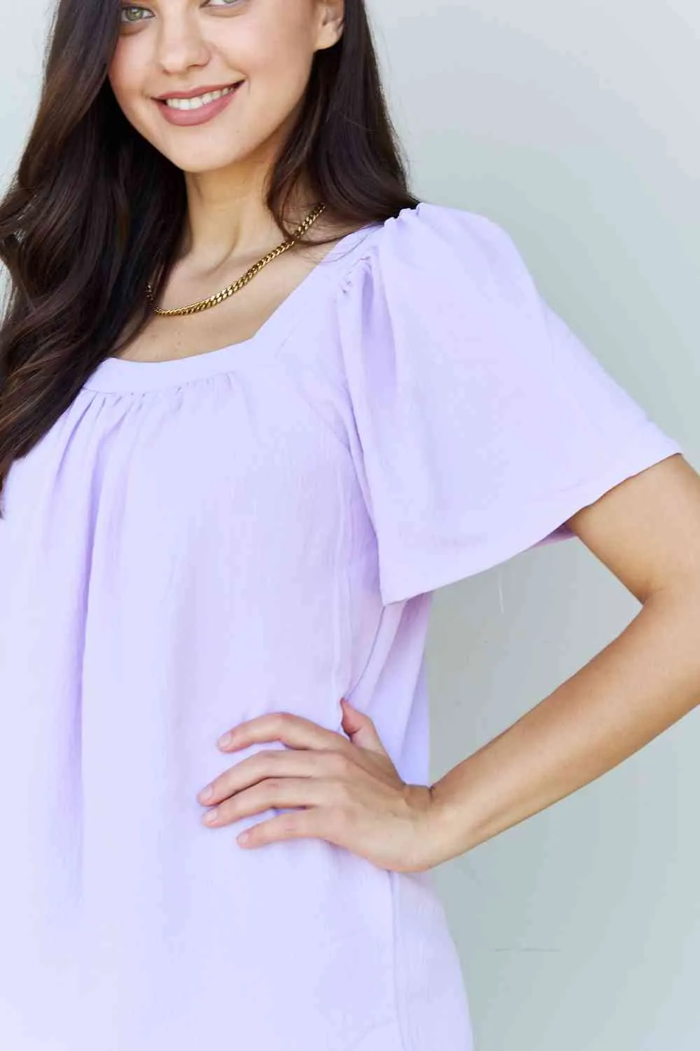 Women's Ninexis Keep Me Close Square Neck Short Sleeve Blouse in Lavender