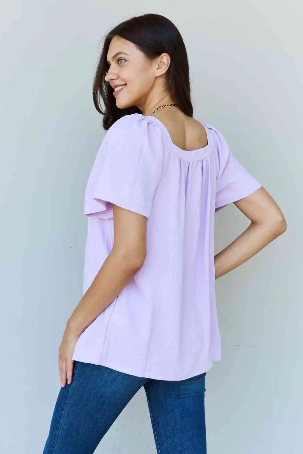 Women's Ninexis Keep Me Close Square Neck Short Sleeve Blouse in Lavender